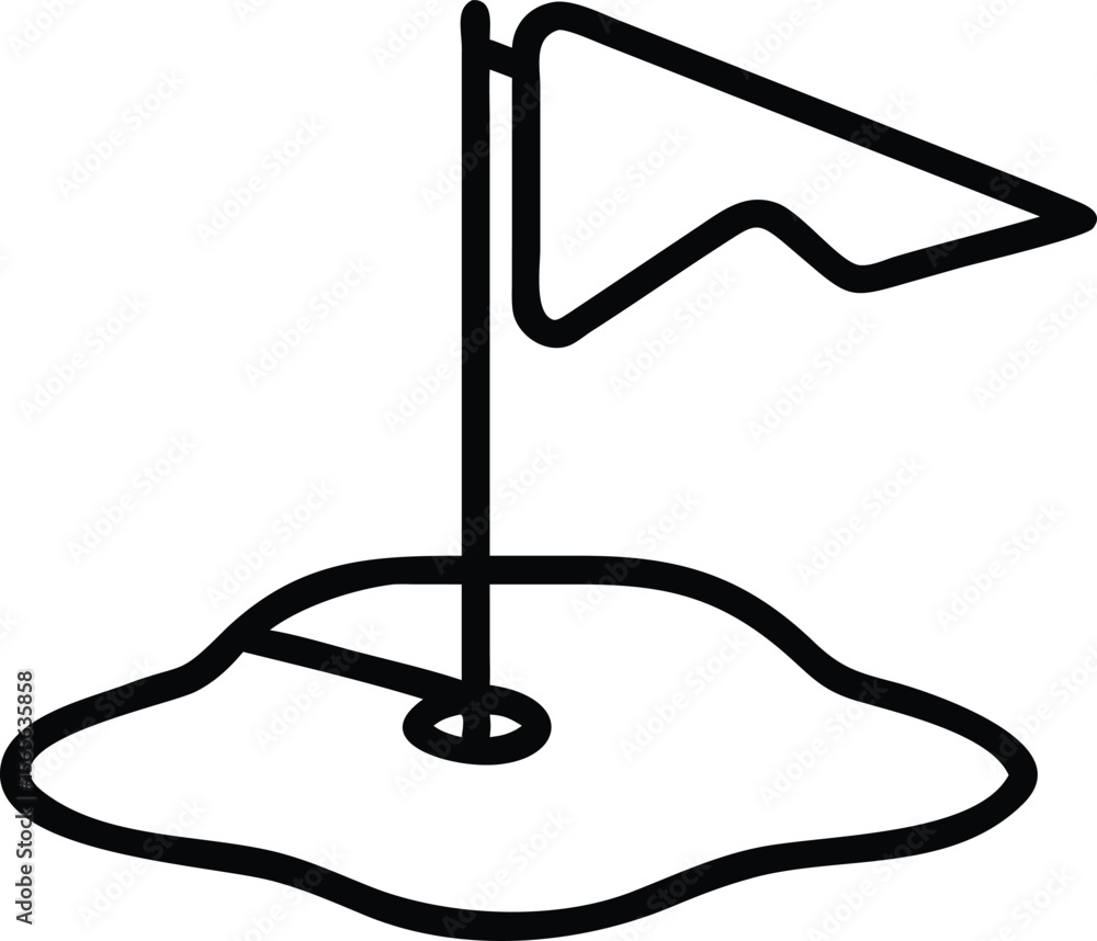 Poster golf course outline with flag in simple line art style