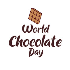 World Chocolate Day Cursive Typography with Chocolate Bar Illustration in Brown