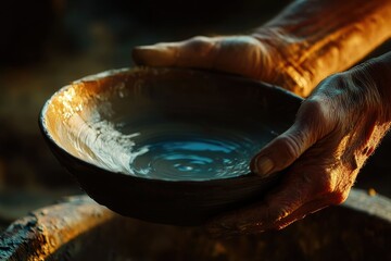 A potter's hands carefully shape a clay bowl, water swirling within, showcasing traditional craftsmanship.