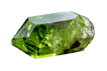 Bright green crystal with sharp edges and a smooth, glassy surface.