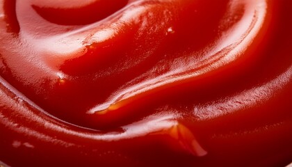 Close-up of smooth, glossy red ketchup texture, ideal for illustrating food concepts, condiments, and culinary design. AI