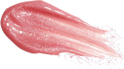Shimmery lip balm smear with micro-glitter particles, soft pink tone, isolated on white, PNG