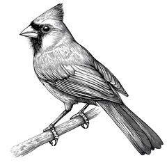 Detailed Illustration of Cardinal Bird Artistic Style, vector illustration, engraving design. Detailed Cardinal Bird Engraving and Line Art Vector