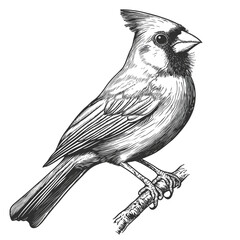 Detailed Illustration of Cardinal Bird Artistic Style, vector illustration, engraving design.