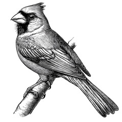 Detailed Illustration of Cardinal Bird Artistic Style, vector illustration, engraving design. Detailed Cardinal Bird Engraving and Line Art Vector