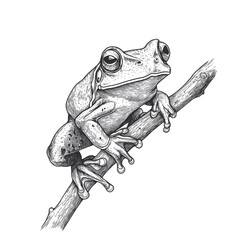 Hand-Drawn Frogs on Branches Engraving Style Logo Design