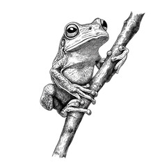 Vintage Frog Engraving Illustrations on Branches Line Art Collection