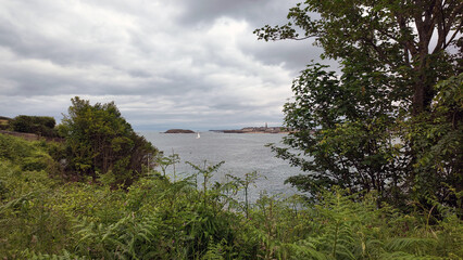 View of Saint-Malo from the coastal promenade in Dinard, France.