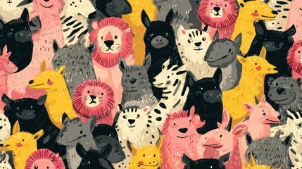 Wall murals Seamless and isolated animal pattern cartoon illustration, no logos, no brands