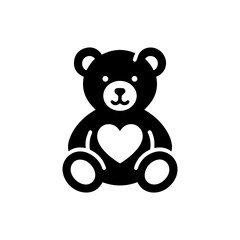 Obraz premium A simple black silhouette of a teddy bear, sitting, with a heart on its chest.