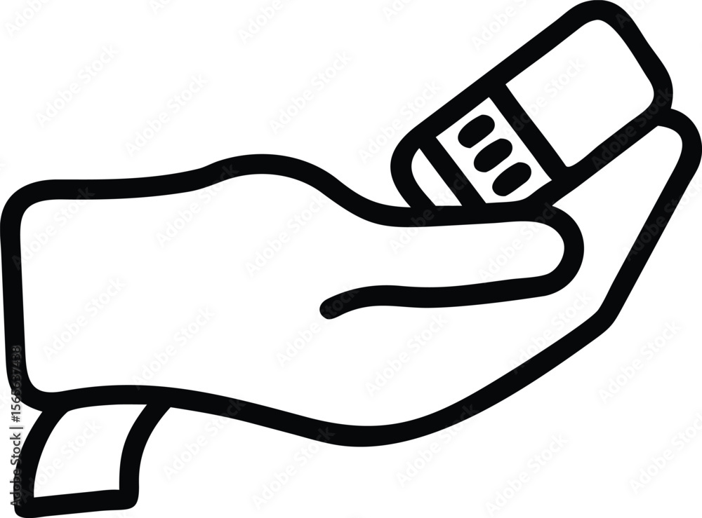 Poster hand holding remote control in line art for user interface design
