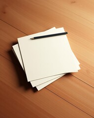A neatly arranged stack of blank paper sheets with a pencil resting on top, ready to write.