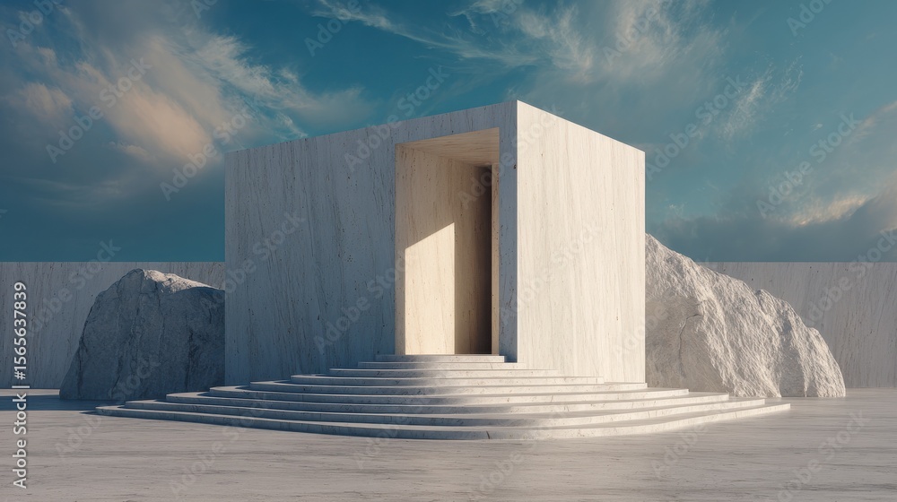 Poster minimal and surreal architecture 3d render podium. generative ai.