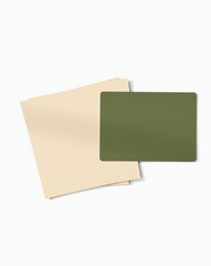 Close-up of Olive Green and Beige Rectangular Papers on a White Background