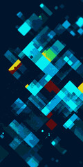 Abstract Pixel Mosaic – Modern Geometric Digital Art in Blue and Yellow
