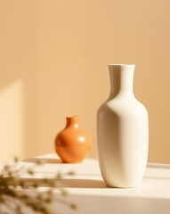 Two elegant vases in a minimalist composition, bathed in natural sunlight, showcasing simplicity.