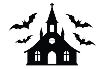 church silhouette with bats vector icon