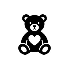 Fototapeta premium A simple black silhouette of a teddy bear, sitting, with a heart on its chest.