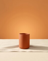 Terracotta planter, beige fabric, orange background â€“ simple & modern.