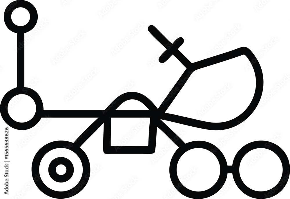 Poster handdrawn outline of a space rover with circular wheels and instruments