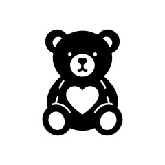 Obraz premium A black and white graphic of a teddy bear with a heart shape on its chest.