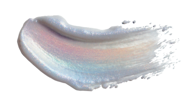 Iridescent primer smear with pearl undertone and subtle sparkles, flat lay, PNG