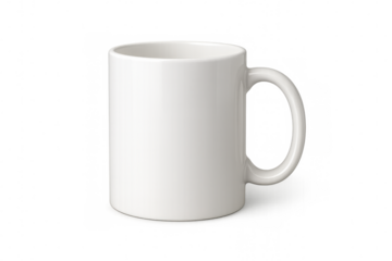 Classic white mug isolated on a transparent background, perfect for displaying unique designs and logos in various marketing contexts