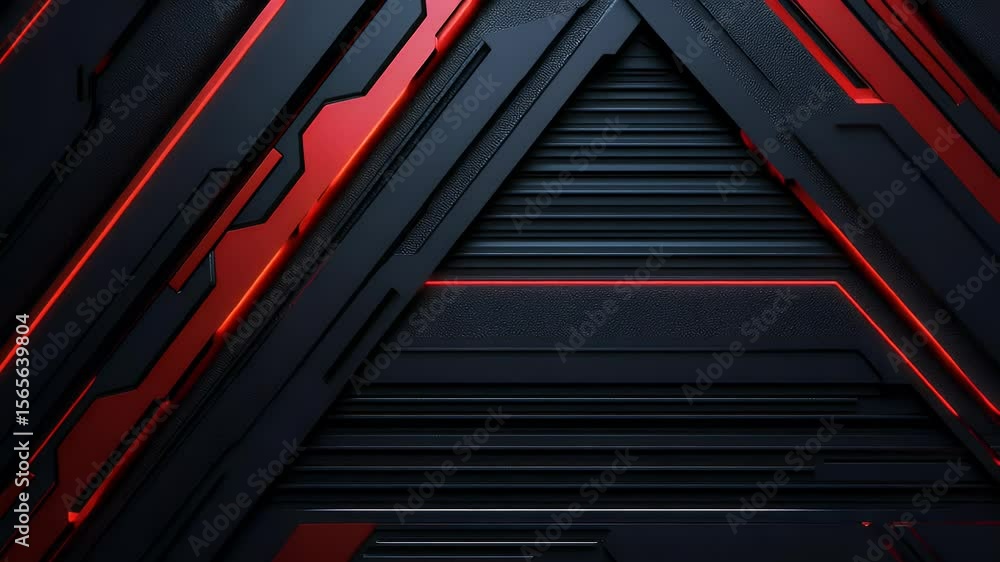 Poster abstract geometric design with red glowing lines against dark gray and black textures forming a tria