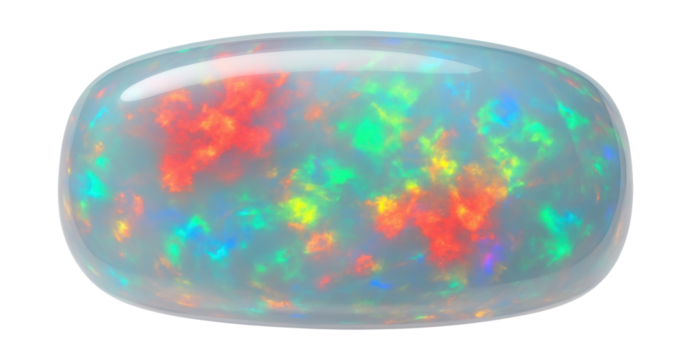 Opal with transparent body and play-of-color effect in scattered patches