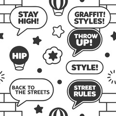 Graffiti speech bubbles and street art elements urban hip hop