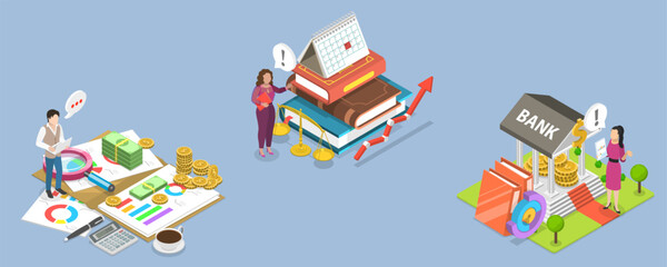 3D Isometric Flat Vector Illustration of Online Banking, Set Of Financial Scenes