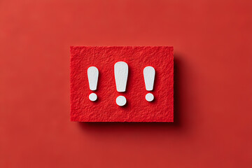 Exclamation marks on red paper texture background, attention concept image
