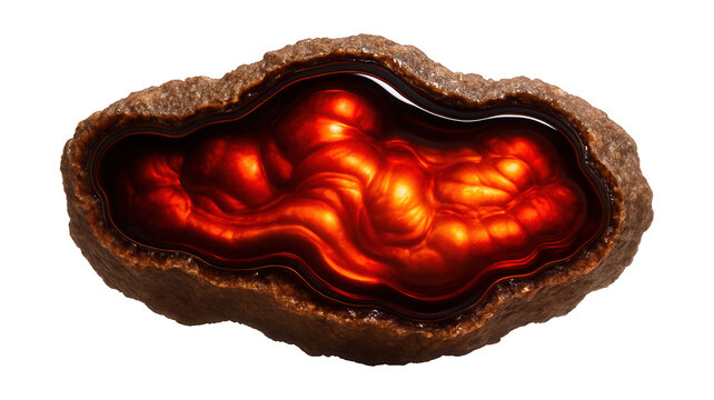 Fire agate specimen showing fiery red and orange iridescent layers