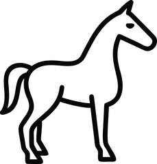 Horse standing in simple line art style, icon outline illustration
