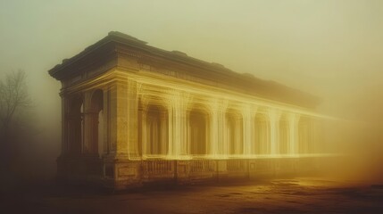 Fototapeta premium An ancient structure shrouded in golden mist.