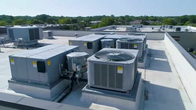 Commercial rooftop with HVAC units and mechanical equipment.