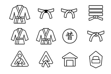 Karate belt icons and martial arts symbols on a dark background
