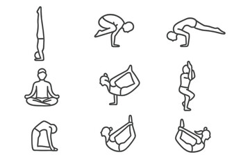 Silhouette yoga poses on black background