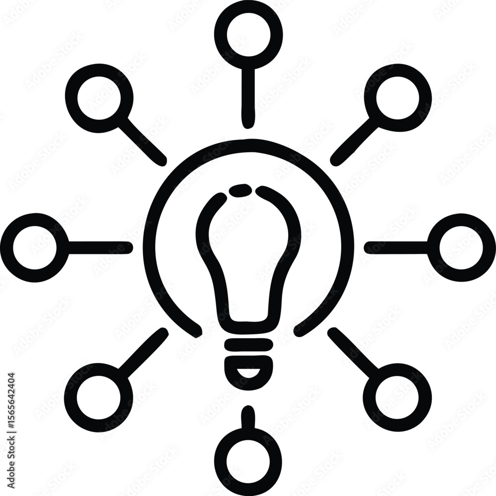 Poster idea sharing icon with lightbulb and connected circles in outline style