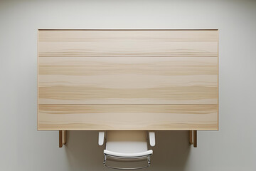 A wall-mounted wooden desk seen from a top-down perspective
