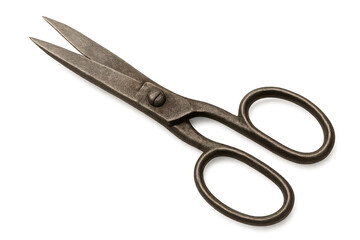 Close-up of vintage, slightly rusted scissors, isolated on a transparent background, ready for graphic design projects