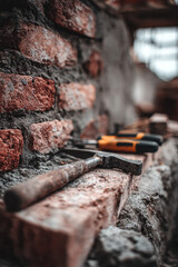 Unfinished Brick Wall with Mortar Details