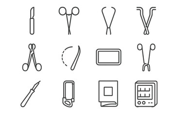 Fototapeta premium Medical tools and equipment icons on a dark gradient background