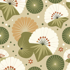 Simple floral seamless pattern in a minimalist style featuring a delicate arrangement of flowers and leaves with a modern aesthetic