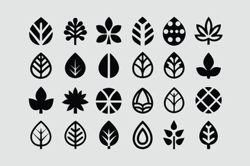 Leaf silhouettes, vector collection, diverse leaves shapes, nature elements. Ideal for eco friendly brand aesthetics, botanical illustrations, educational materials, artistic designs, decorations.