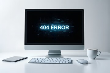 404 error message displayed on computer monitor, page not found, website problem, broken link, digital technology issue