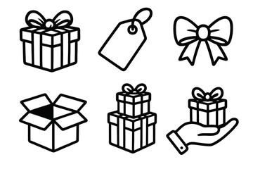 Cartoon icons in black and white for present wrapping. Minimal, festive design.