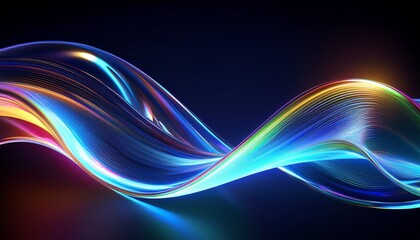 3d abstract liquid glass transparent ribbon wave line on dark blue background render gradient water tape fluid flow curve shape with flare and light refraction on neon black bg crystal curve effec
