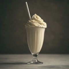 Creamy milkshake, studio shot, dark background.  Possible drink advertisement