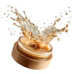 Brown Splash Burst from Open Jar with Wooden Lid


